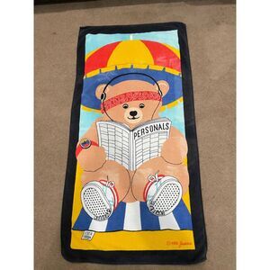 Vintage 80s Beach Towel Juana‎ TerriMondo Teddy Bear Tennis Shoes 100% Cotton